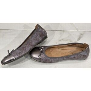 Vionic Women's Minna Ballet Flats Gray Leather Cap Toe Bow Comfort Metallic 10